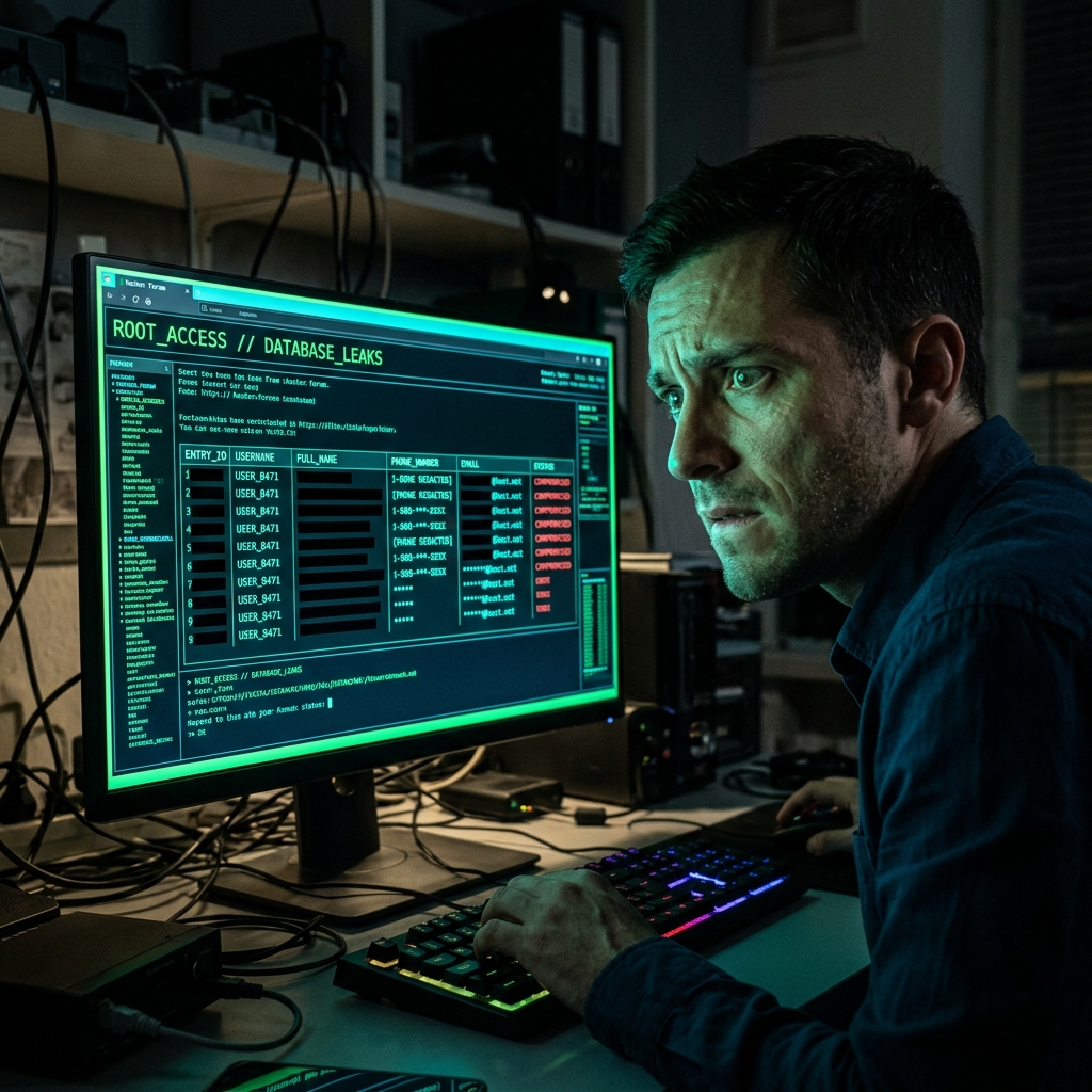 Leaked customer data for sale on dark web reflected in worker's eyes