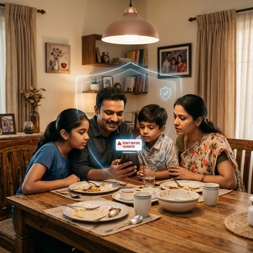 Indian family learning cyber safety together — building digital awareness at home