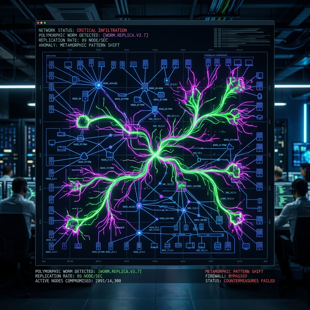 AI-powered polymorphic malware propagation worm graph in a software pipeline